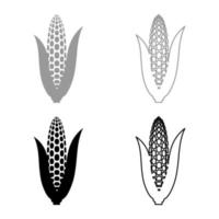 Corn ear set icon grey black color vector illustration image solid fill outline contour line thin flat style