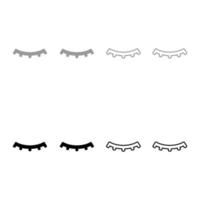 Lashs mascara make up concept silhouette set icon grey black color vector illustration image solid fill outline contour line thin flat style