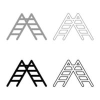 Ladder stepladder stairs set icon grey black color vector illustration image solid fill outline contour line thin flat style