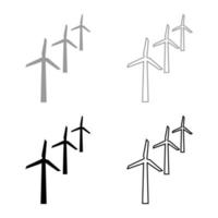 Wind generators turbine power Windmill clean energy concept set icon grey black color vector illustration image solid fill outline contour line thin flat style