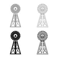 Wind generator set icon grey black color vector illustration image solid fill outline contour line thin flat style