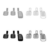 Pedals brake clutch accelerator manual transmission car set icon grey black color vector illustration image solid fill outline contour line thin flat style