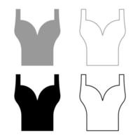 Top wear woman torso sport bra set icon grey black color vector illustration image solid fill outline contour line thin flat style