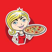 woman chef serve italian pizza on her hand vector
