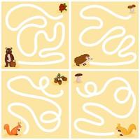 Fun maze set for younger children. A collection of children's educational games. Vector cartoon style