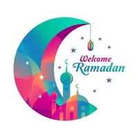 Welcoming Ramadan kareem vector design with Islamic crescent moon