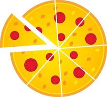 Slices of peperoni pizza, illustration, vector on a white background.