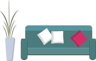 Sofa with pillows, illustration, vector on a white background.