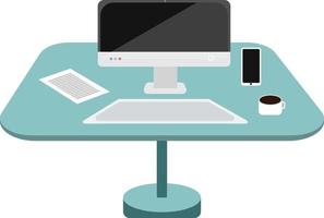 Computer table, illustration, vector on a white background.