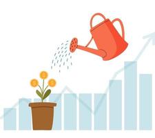 Watering can water the money tree. Growing money. Investment. vector