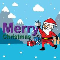 tarjeta de felicitación, tarjeta de navidad con santa claus, ciervo y muñeco de nieve vector