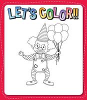 Worksheets template with lets color text and clown outline vector