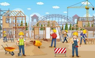 Building construction site with workers vector