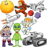 Set of space objects on white background vector