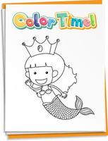 Worksheets template with color time text and mermaid outline vector