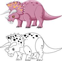 Triceratops dinosaur with its doodle outline on white background vector