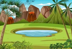 Scene with volcano and pond in forest vector