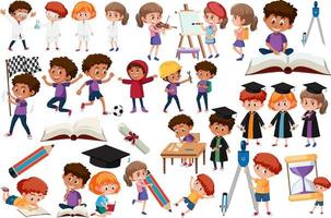 Collection of many kids doing different activities vector