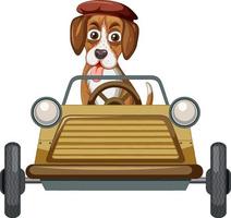 Funny dog cartoon character driving car on white background vector