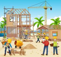 Building construction site with workers vector