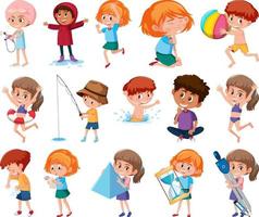 Set of children doing different activities on white background vector