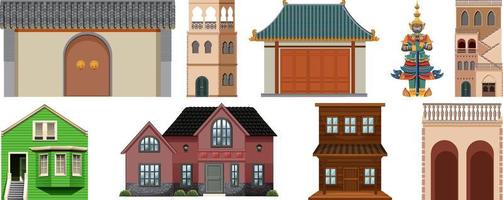 Different designs of buildings on white background vector