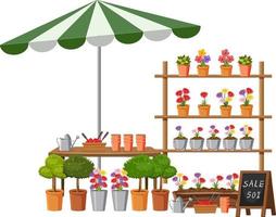 concepto de mercado de pulgas con tienda de plantas vector