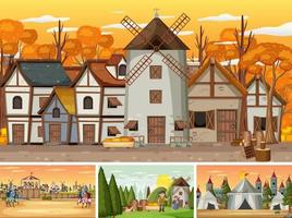 Set of different scene medieval vector