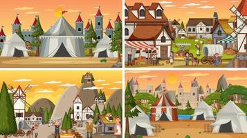 Set of different scene medieval vector