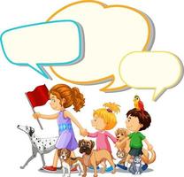 Speech bubble template with kids and pets vector