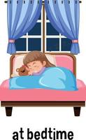 English prepositions of time with bedtime scene vector