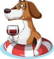 A beagle sip wine cartoon character vector