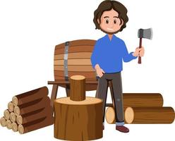 A man holding ax cartoon character on white background vector