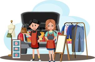 Flea market concept with second hand clothes vector