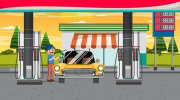 Gas station cartoon scene vector