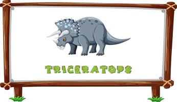 plantilla de marco con dinosaurios y diseño de triceratops de texto dentro vector