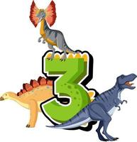 Eight dinosaurs with number three cartoon vector
