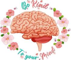 Poster design with human brain and flowers vector