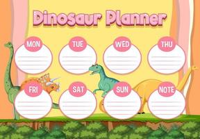 Planner template design with dinosaurs in background vector