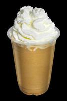 Cappuccino or Latte Coffee Smoothies with whip cream topping on top isolated. photo