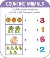 Worksheet design for counting animals vector