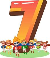 Seven kids with number seven cartoon vector