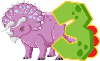 A dinosaur with number three cartoon vector