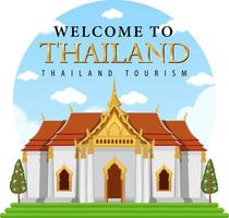 Thailand iconic tourism attraction background in circle template vector