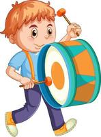 niño feliz tocando el tambor vector