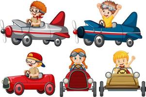 Set of different kids in car toy vector