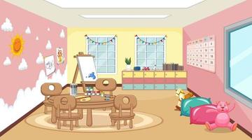 Scene of classroom with table and chairs vector