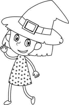 Witch black and white doodle character