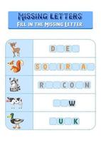 Fill the missing letter of each word worksheet for children vector