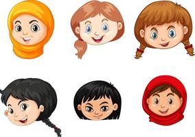 A Set of kid's head emotion on white background vector